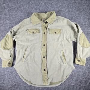 Free People Washed Fleece Shacket Button Down Shirt Jacket Olive Green Size M